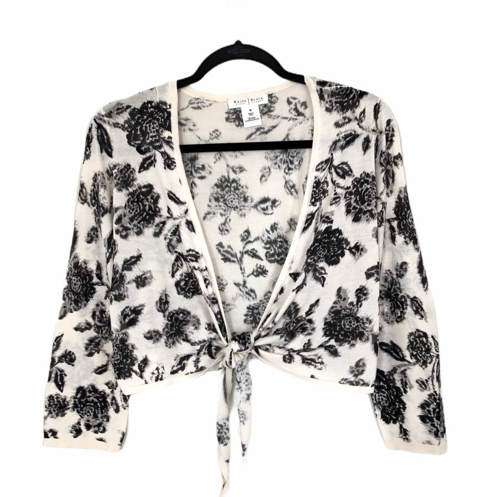WHBM 100% Silk Top Cardigan Tie Front Floral Sz M - Picture 1 of 5